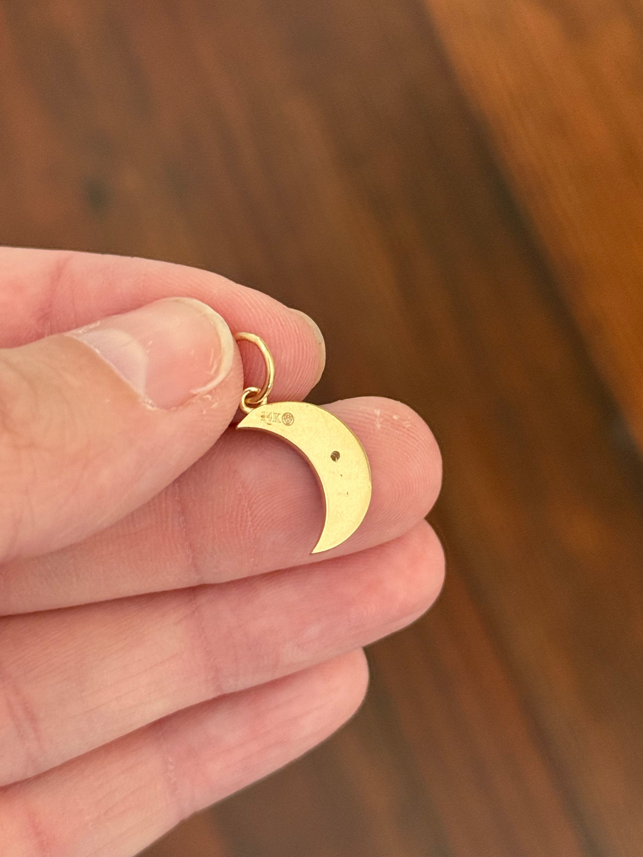Yellow gold natural diamond and black enamel crescent pendant