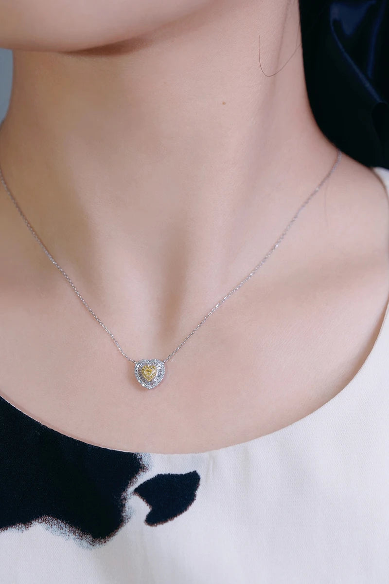 18K White Gold Real Natural Yellow Diamond Pendant Necklace for Women