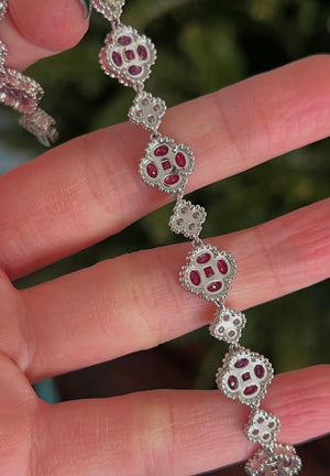 Natural white gold ruby and diamond clover bracelet!