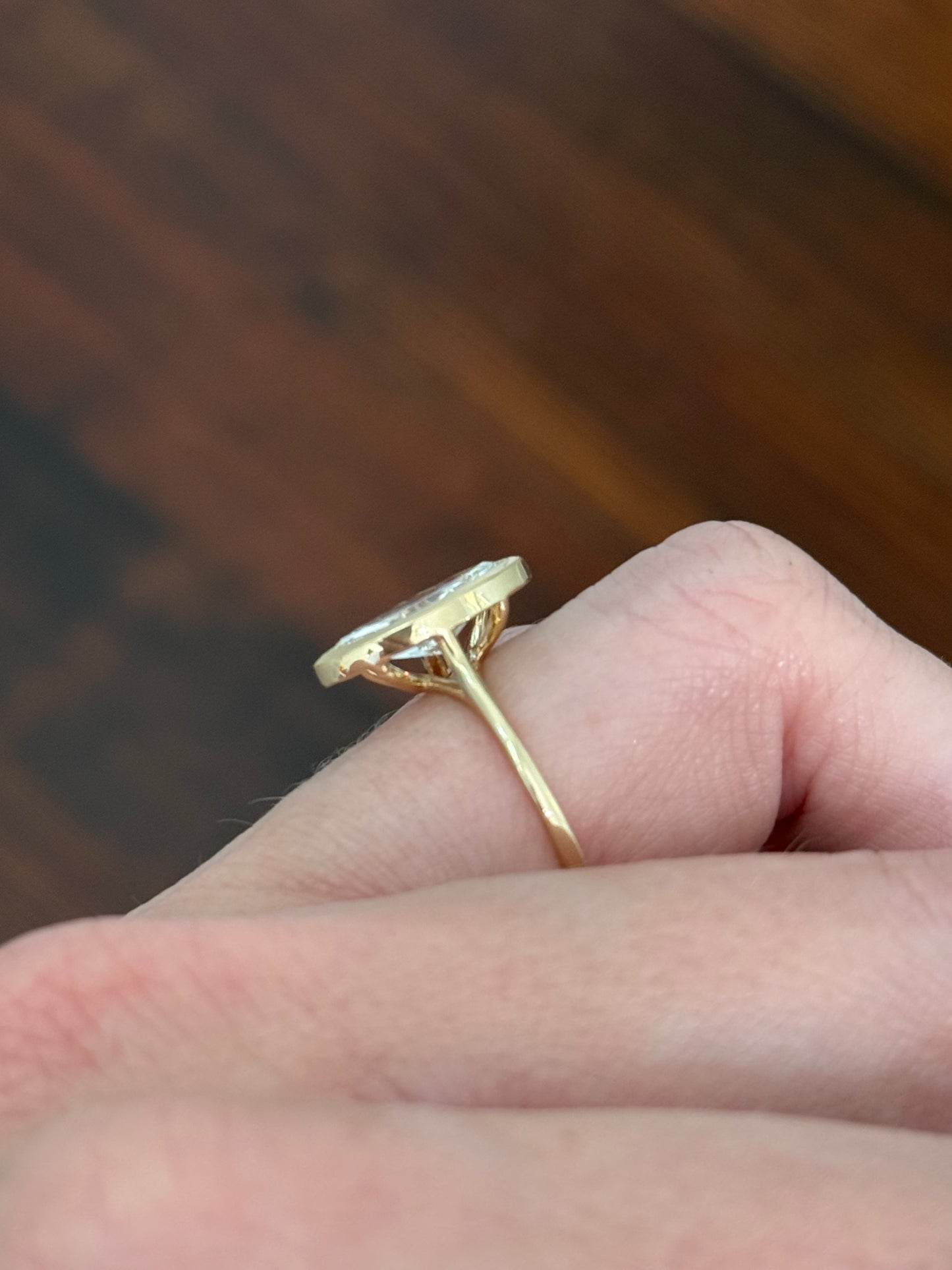 Yellow gold bezel set 1.99ct marquise lab diamond ring