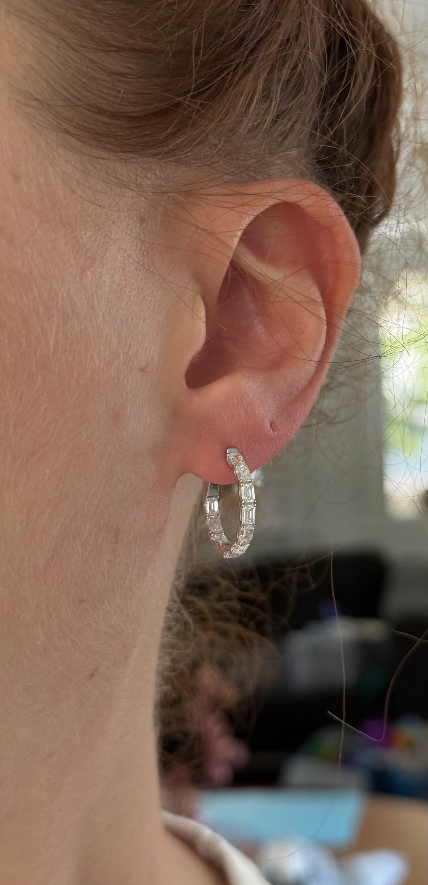18.5mm white gold 2.22ct emerald cut lab diamond inside out hoop earrings