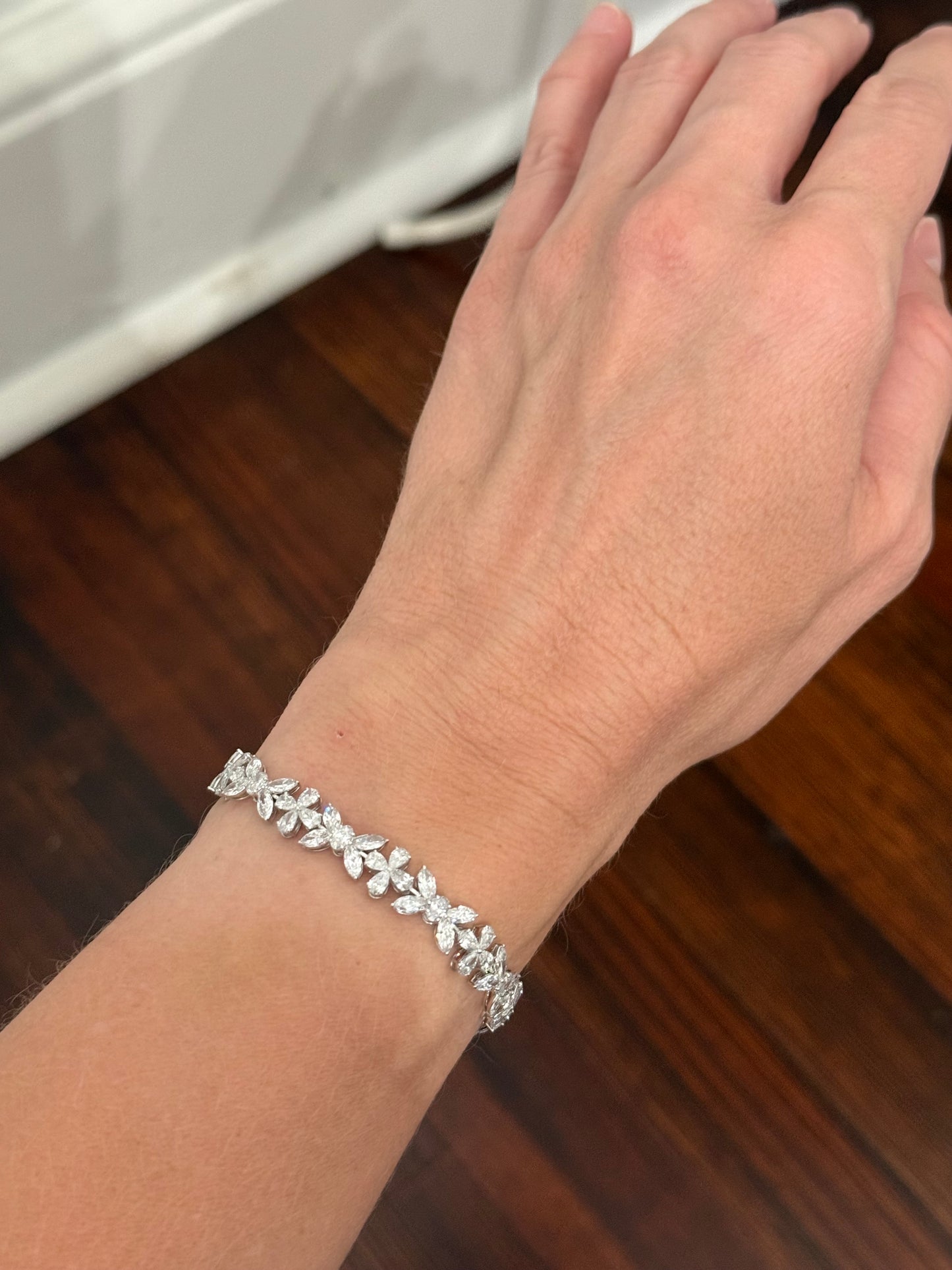 White gold 9.9ct marquise, oval and pear shape lab diamond bracelet