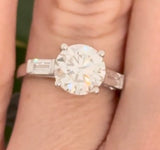 White gold round and baguette lab diamond ring