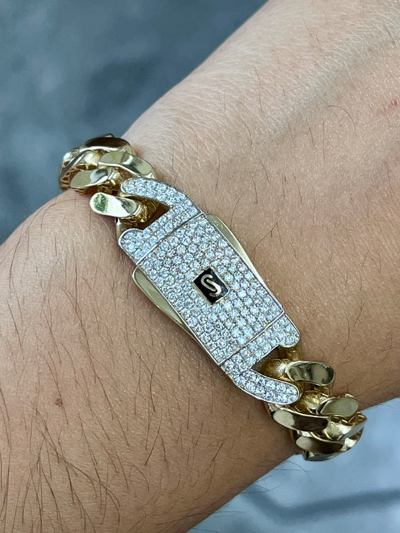 1.29 cttw 8 inches 14k Yellow Gold Cuban Link Bracelet