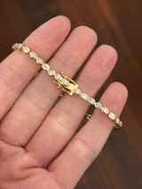 Yellow gold bezel set 3.7ct marquise, oval, pear shape and emerald cut natural diamond bracelet