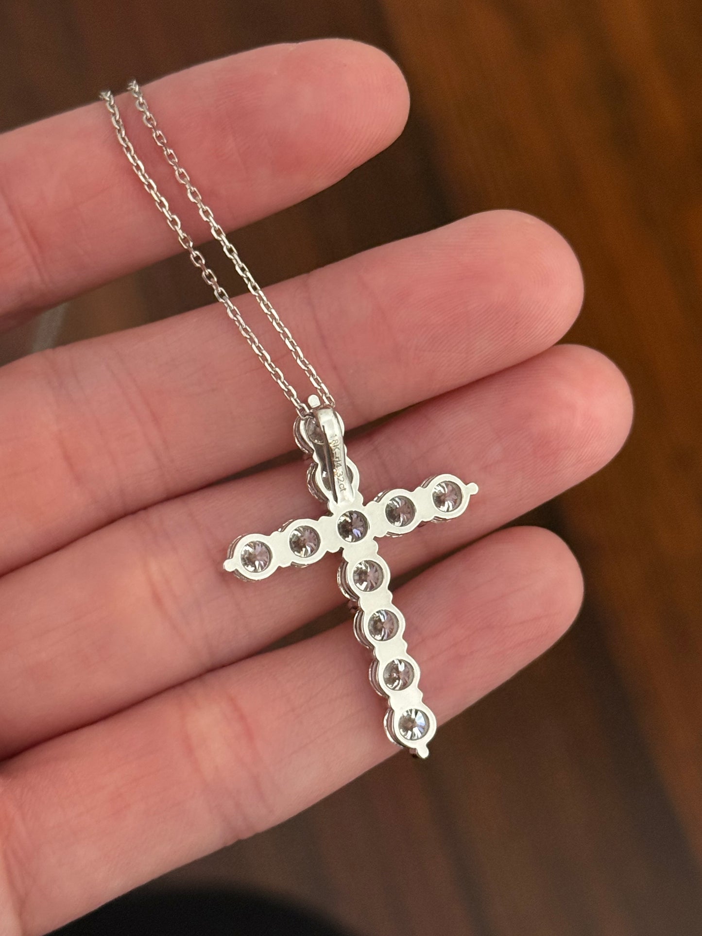 White gold 4.32ct lab diamond cross pendant and chain