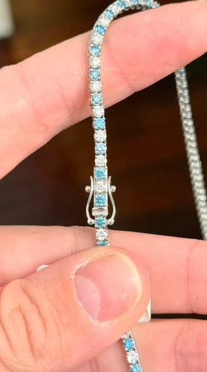 9.49 CT Blue and White Lab Diamonds Tennis Necklace