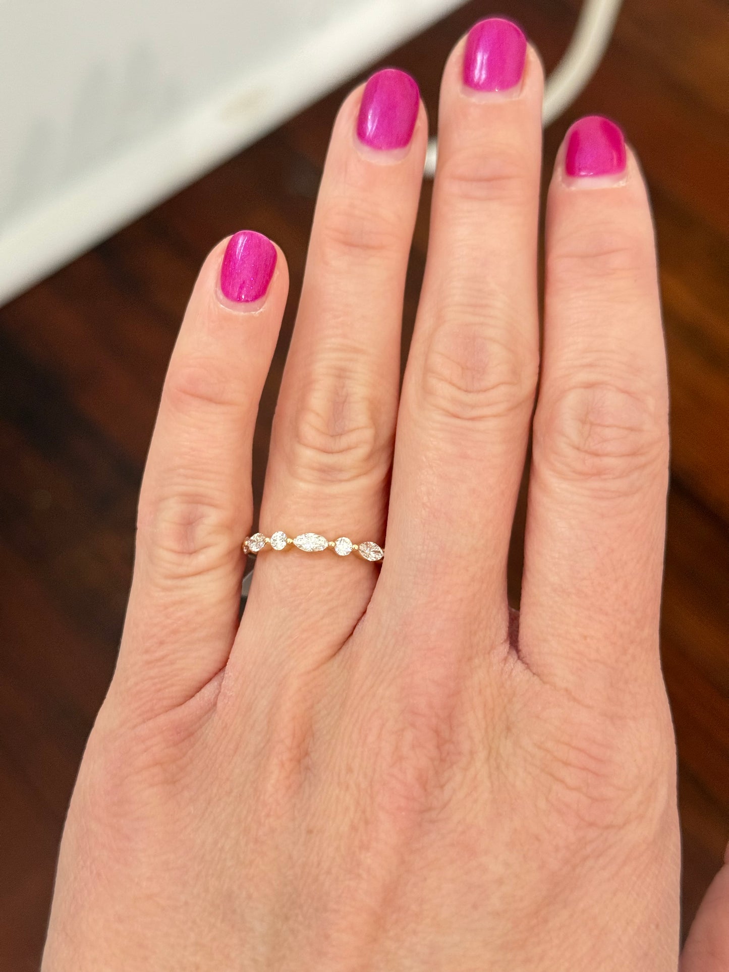 Yellow gold 1.53ct marquise and round lab diamond band