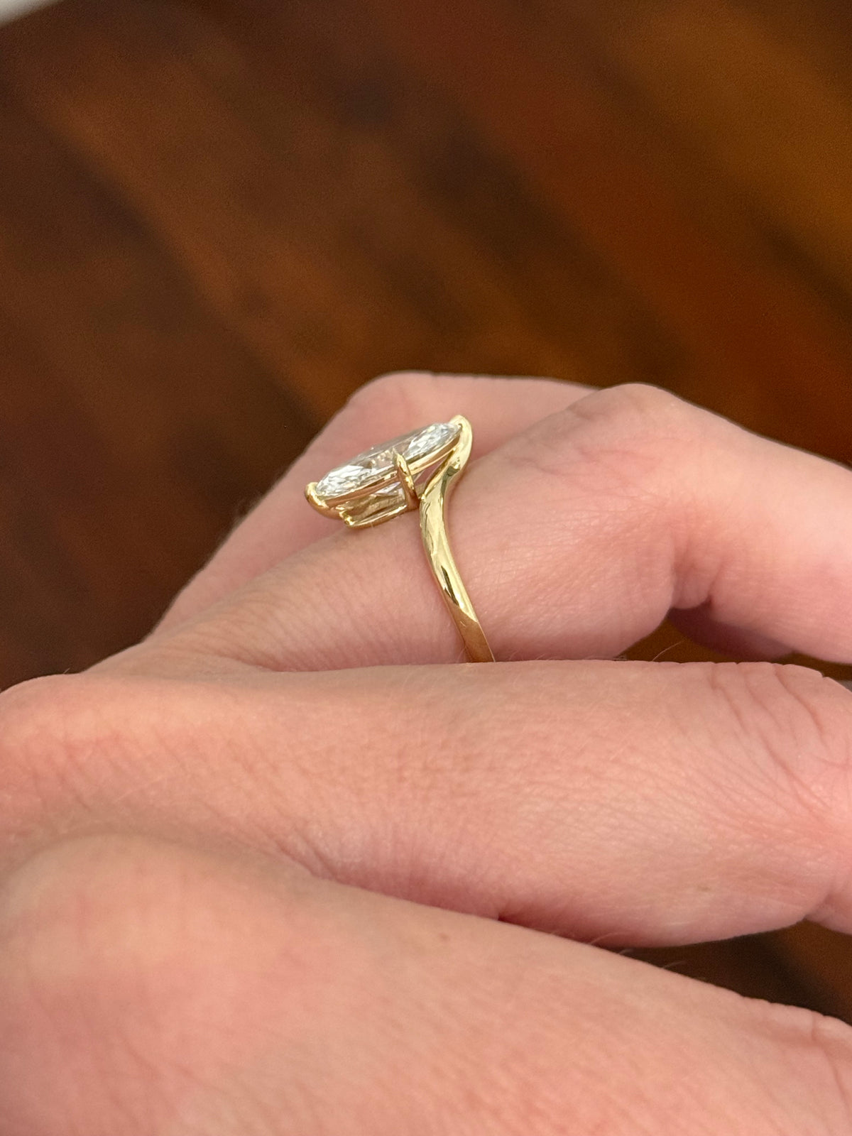 Yellow gold IGI certified 2.04ct marquise lab diamond ring