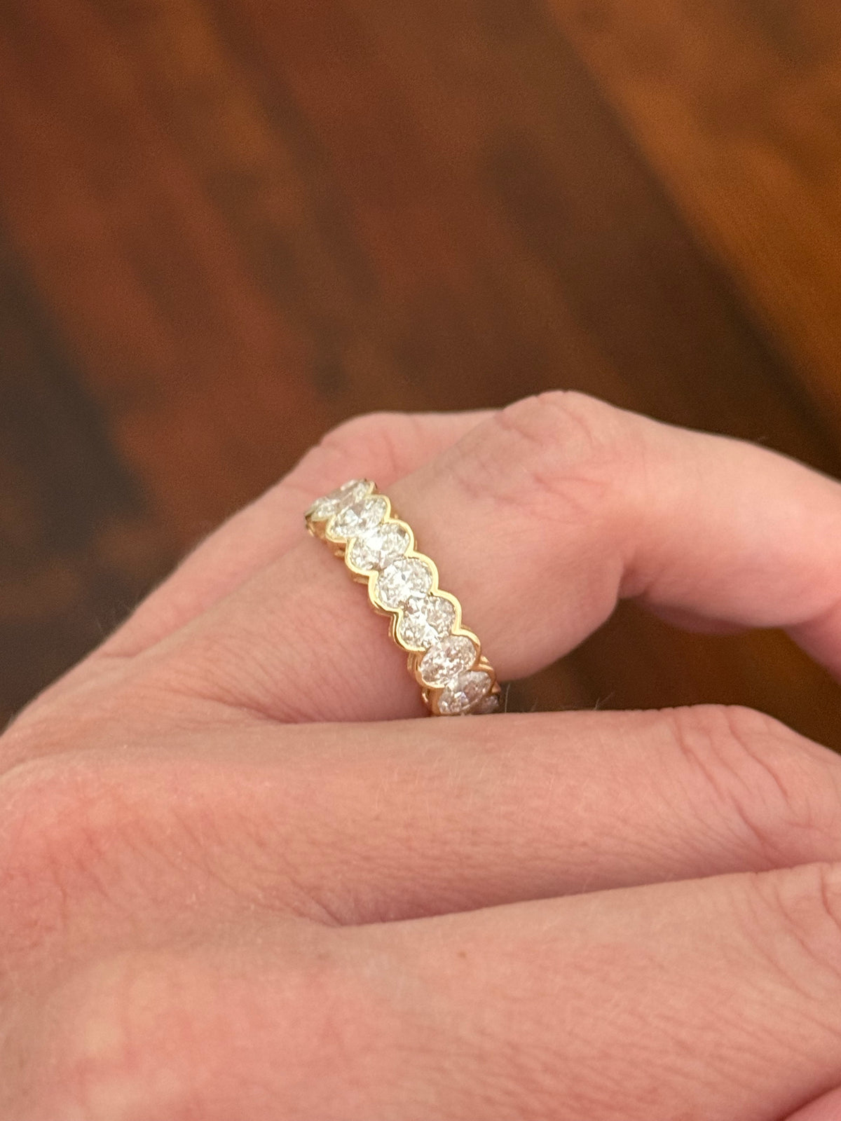 IGI certified 5.14ct oval lab diamond half bezel set eternity band