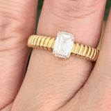 Yellow gold 1.05ct emerald cut lab diamond flex ring