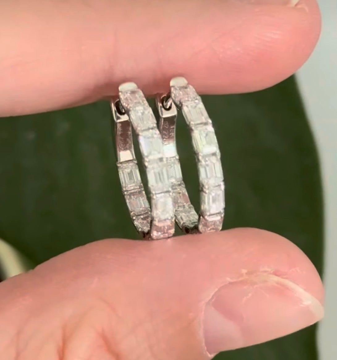 18.5mm white gold 2.22ct emerald cut lab diamond inside out hoop earrings