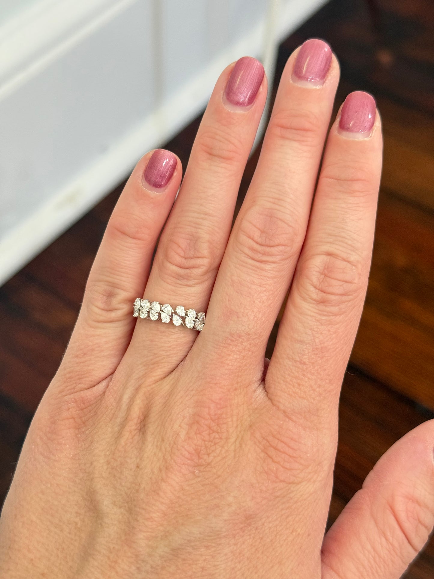 White gold pear shape lab diamond band