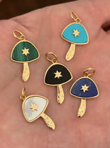 Yellow gold natural diamond mushroom pendants