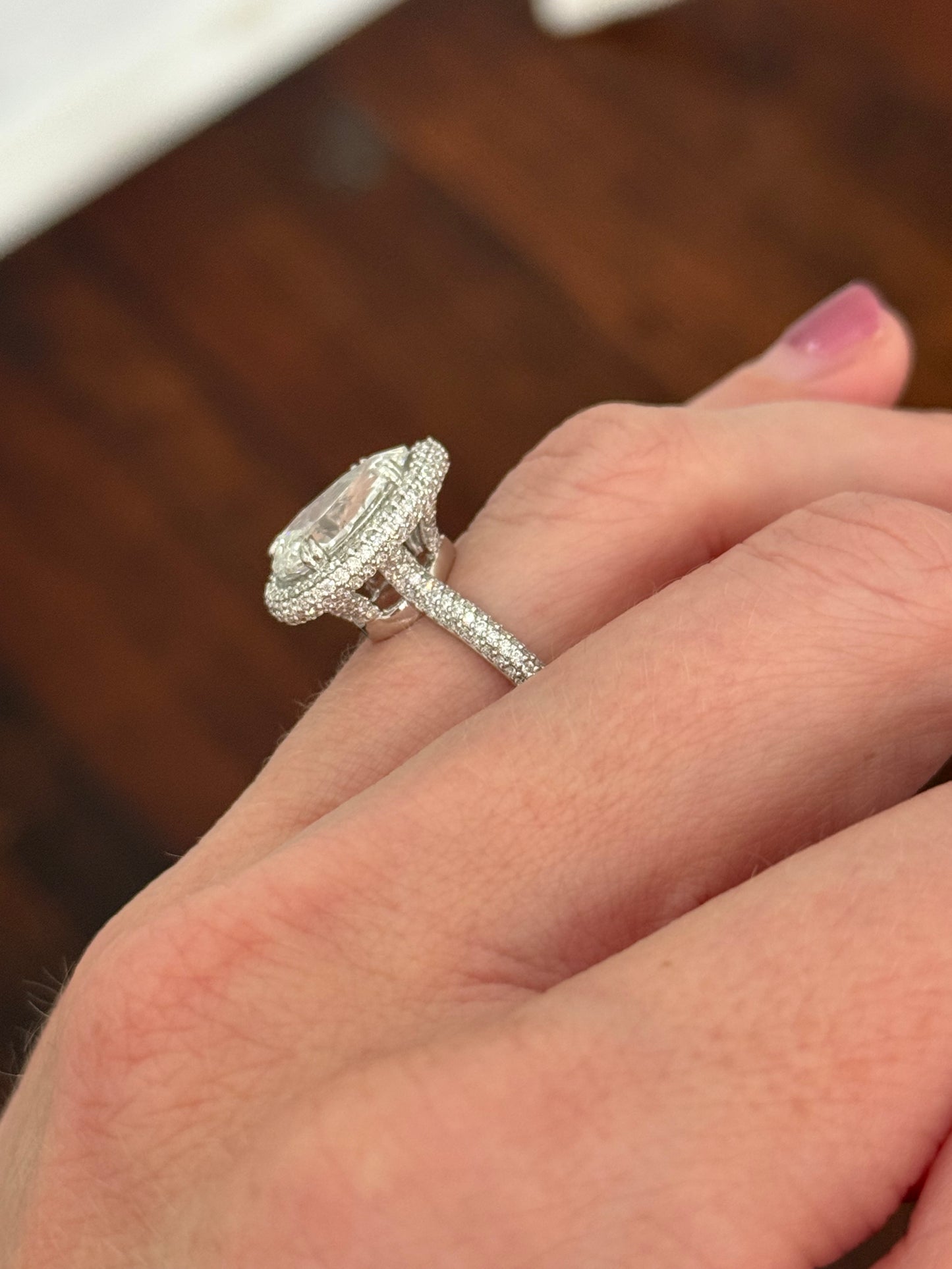 White gold pear shape and round lab diamond ring
