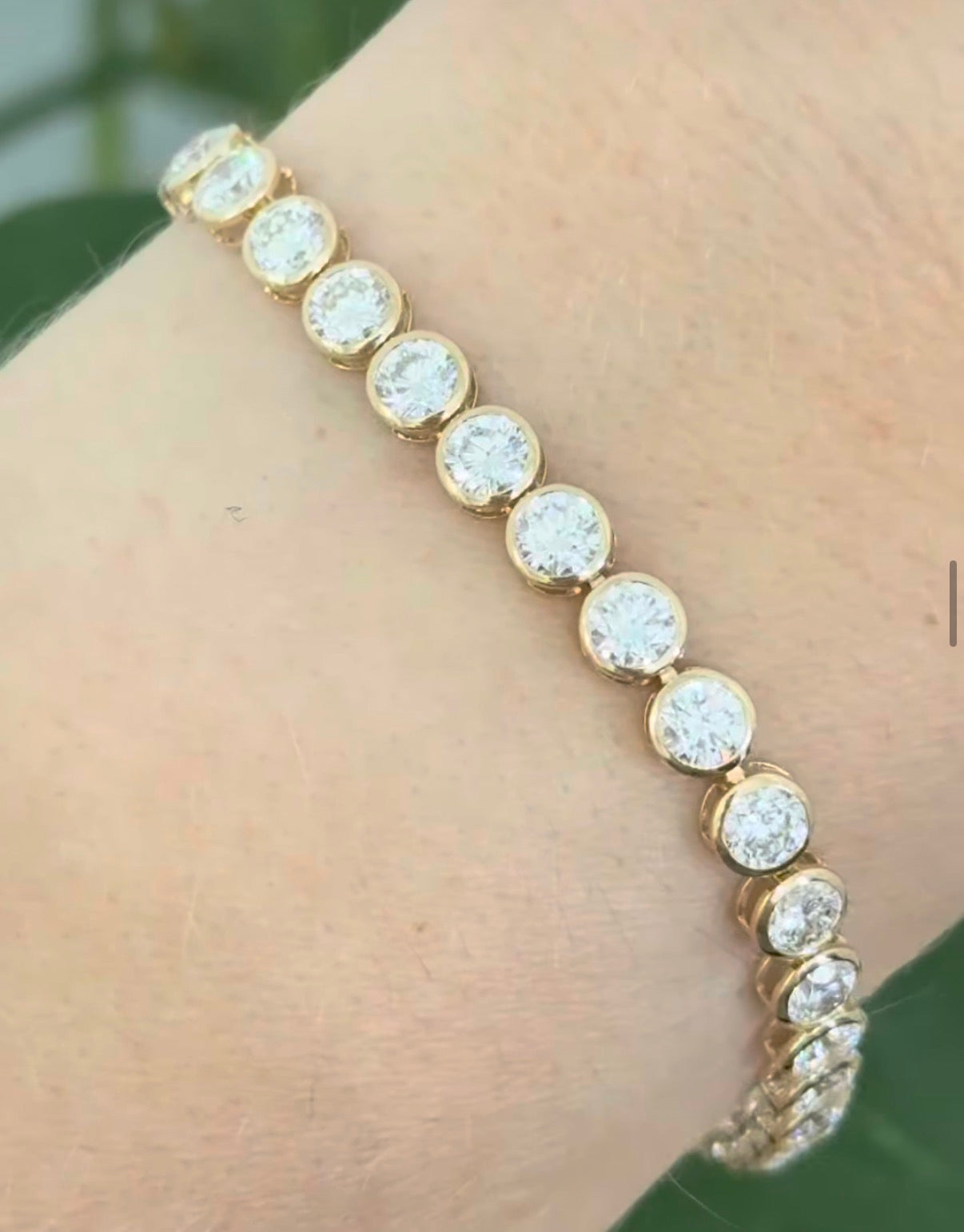 Yellow gold bezel set 10.34ct lab diamond bracelet