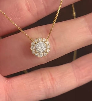 Yellow gold round lab diamond necklace with 4 bezel set lab diamond on either side of chain