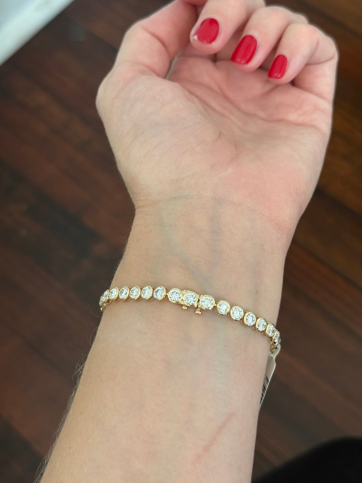 Yellow gold bezel set 10.34ct lab diamond bracelet