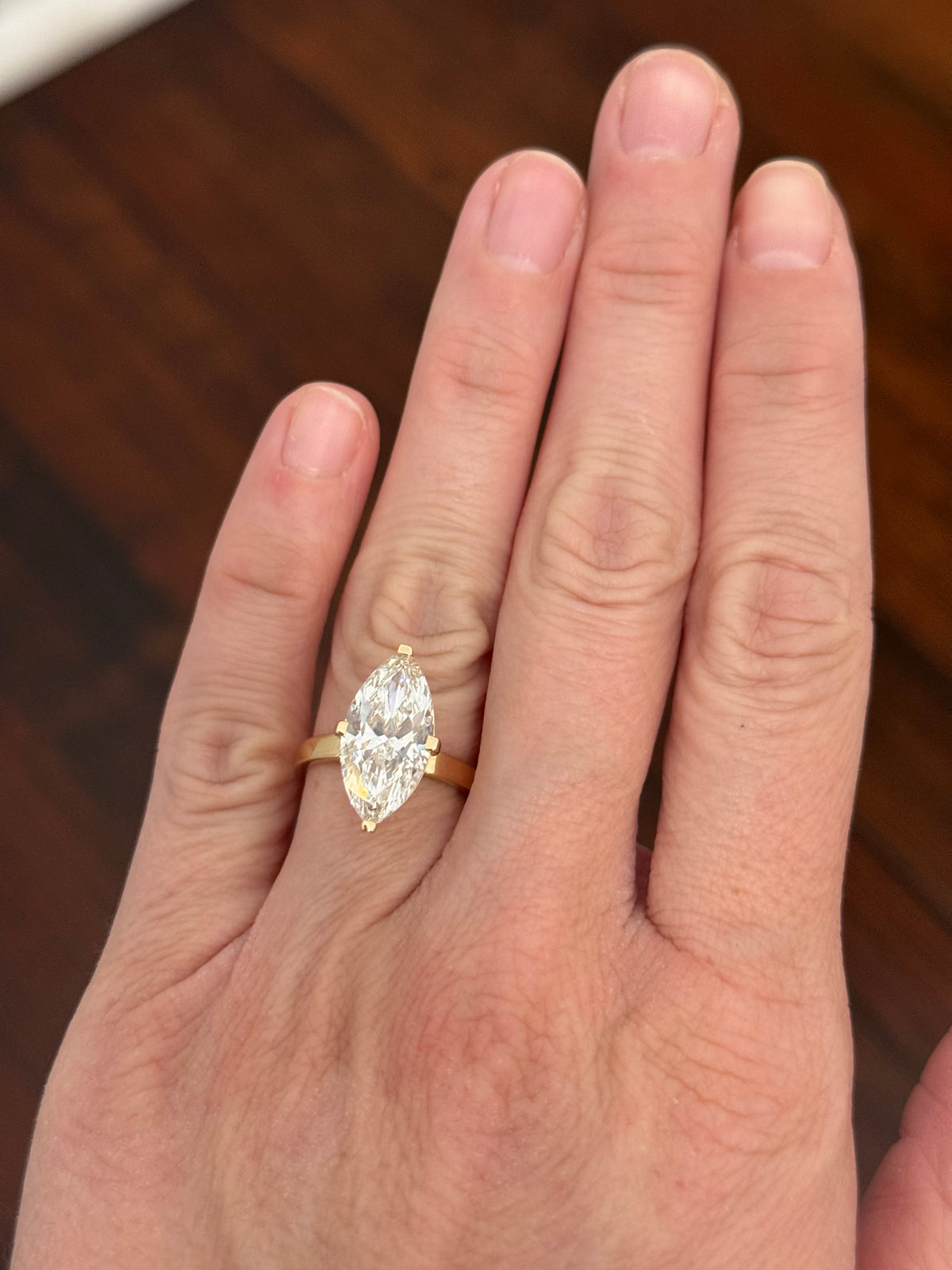 Yellow gold 5.09ct marquise lab diamond ring