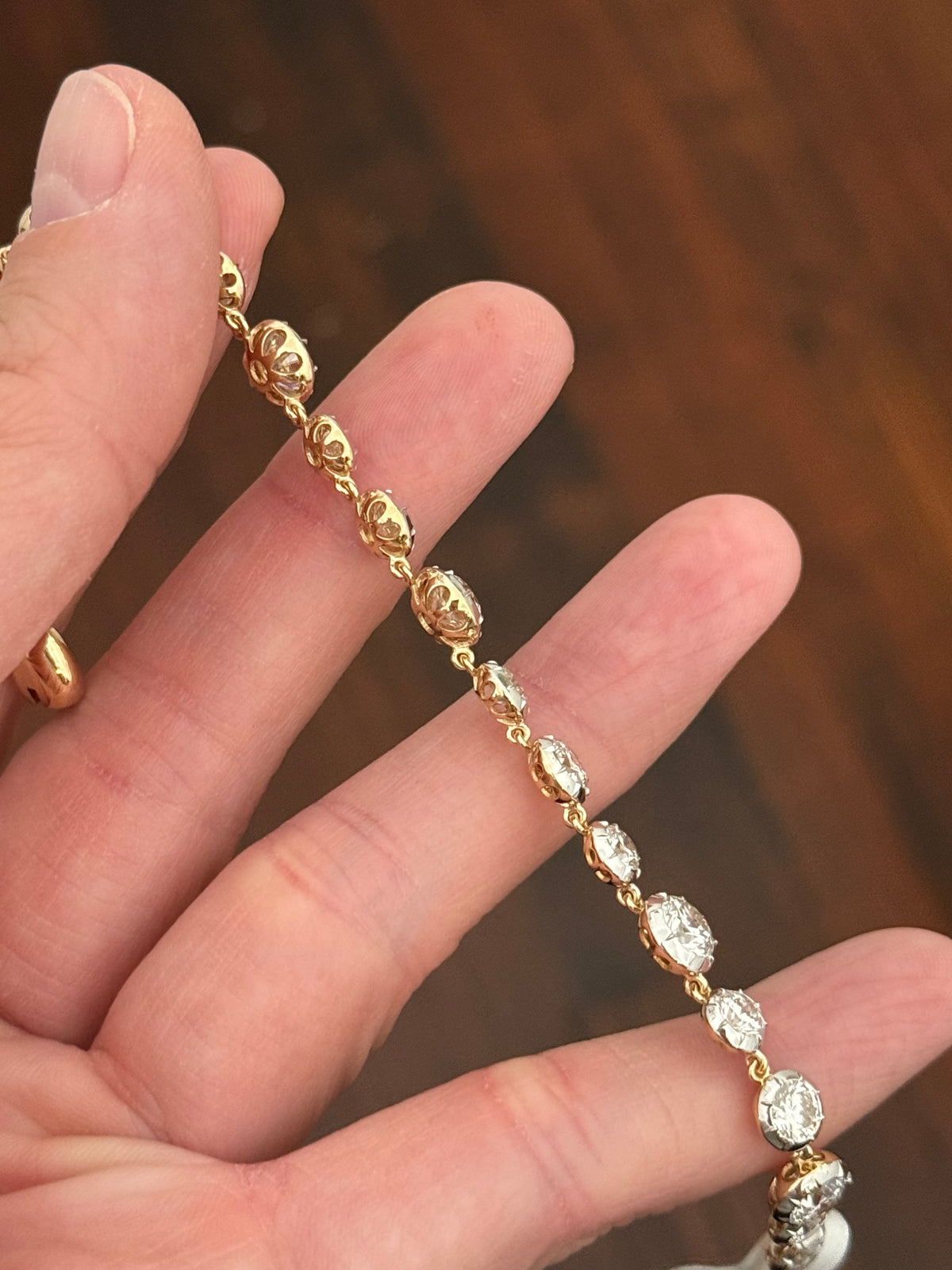 Yellow and white gold Georgian set 9.66ct lab diamond bracelet