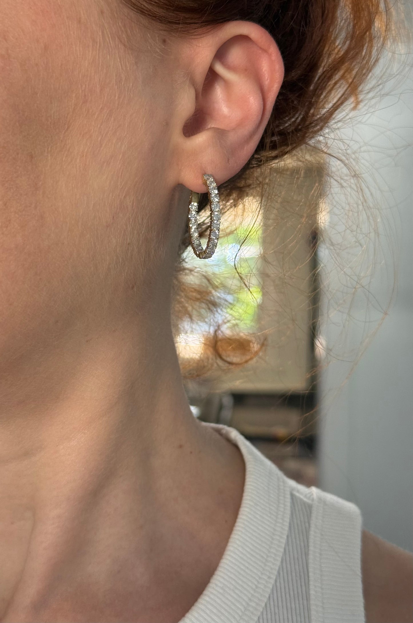 Yellow gold lab diamond oval hoop earrings. Includes IDT certificate.