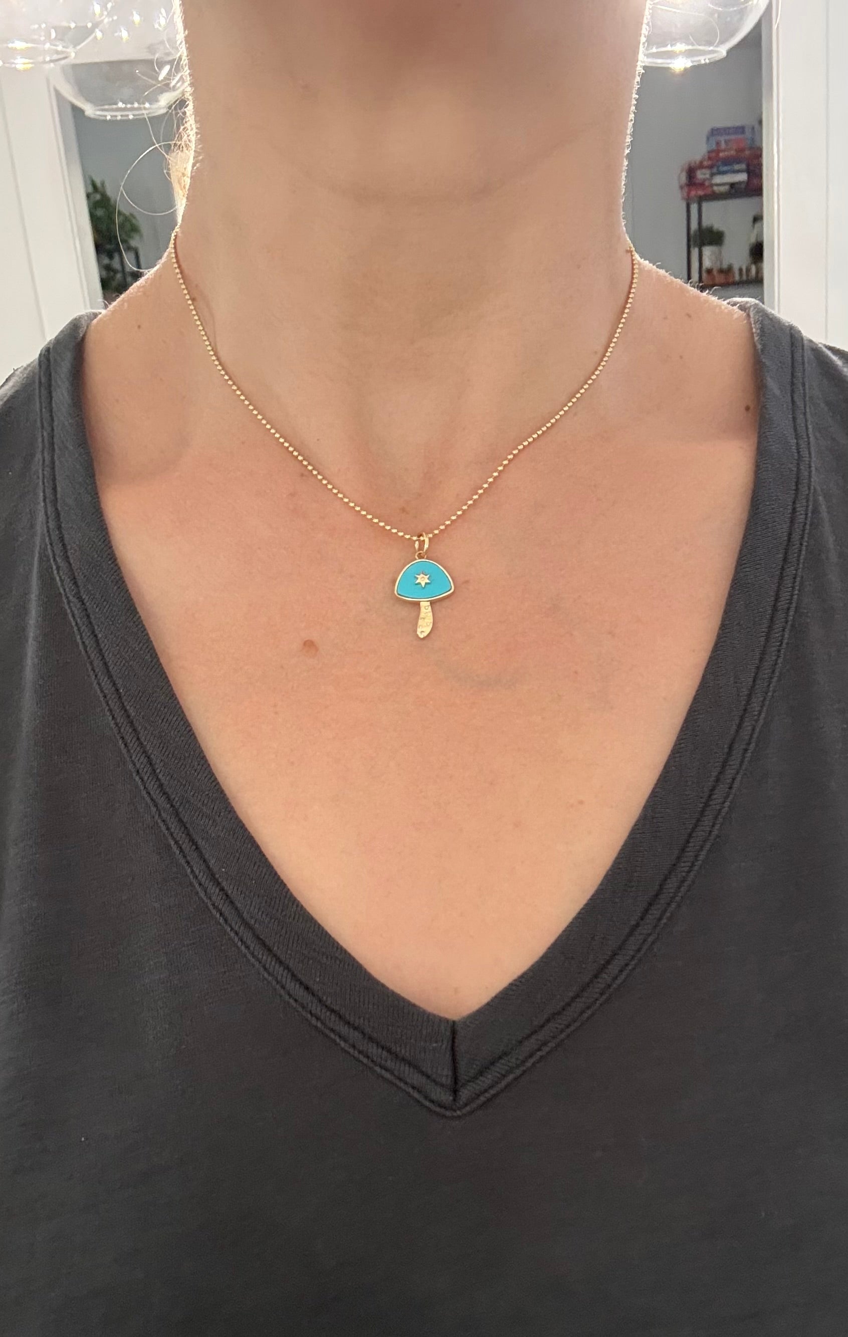 Yellow gold natural diamond mushroom pendants