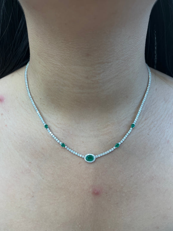 14k 6.5 ctw Emerald Diamond Necklace