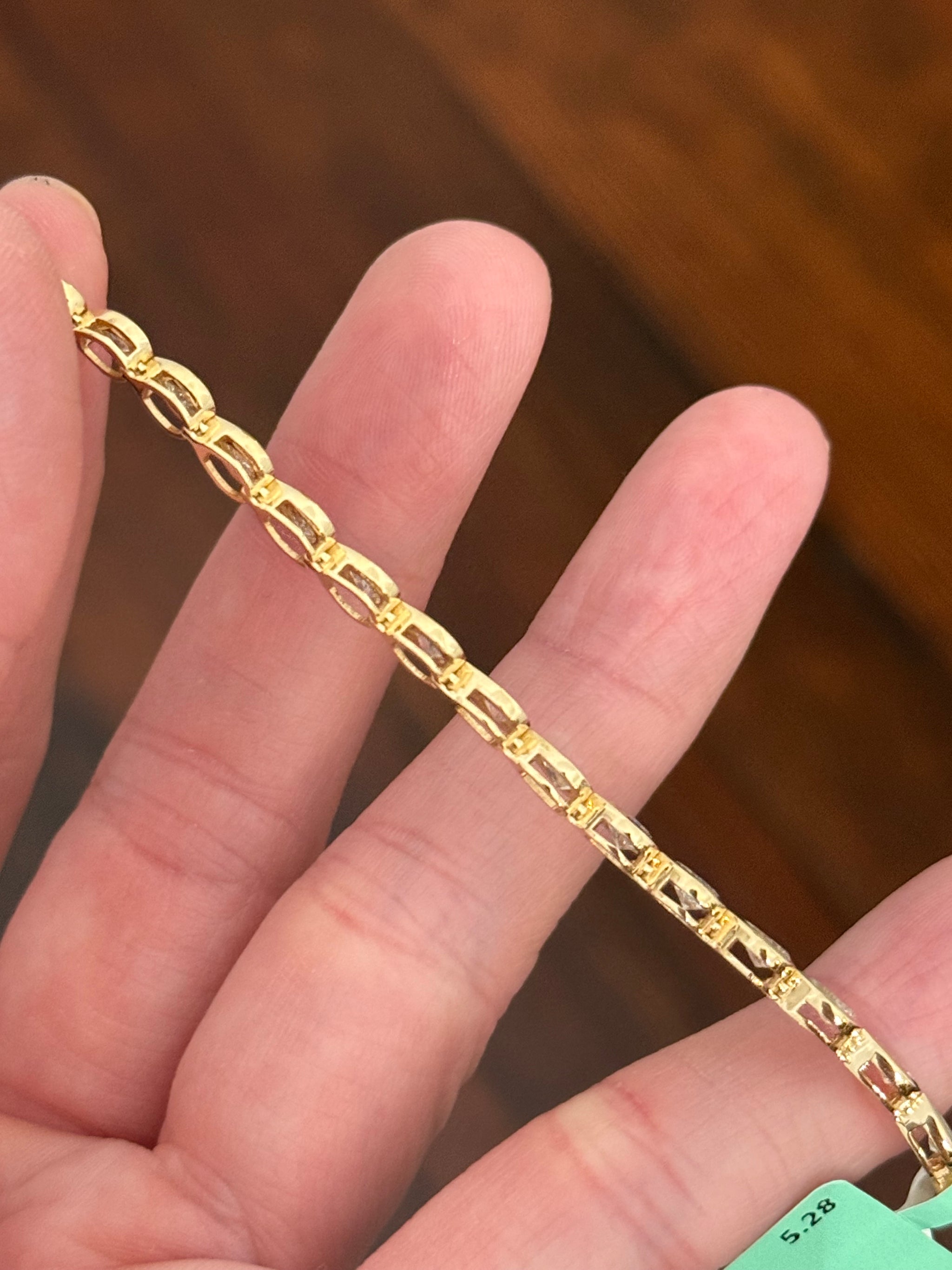 Yellow gold bezel set 5.28ct pear shape natural diamond bracelet
