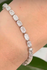 White gold east west set 14.02ct emerald cut lab diamond bracelet