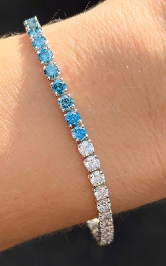 8.45 ct Blue and white Lab Diamond Tennis Bracelet