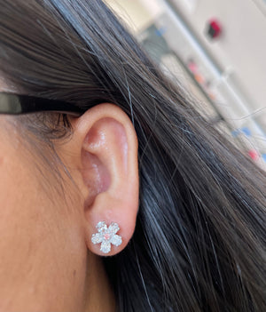 *Premade* 2 cttw  Lab Diamonds Pear with Fancy Pink Round in center Flower Earrings