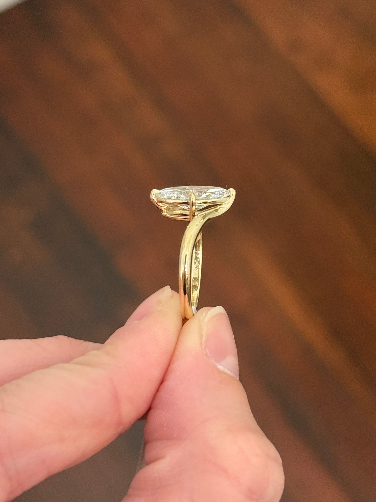 Yellow gold IGI certified 2.04ct marquise lab diamond ring