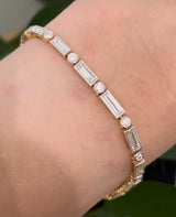 Yellow gold with white gold bezel setting 3.84ct baguette and round natural diamond bracelet