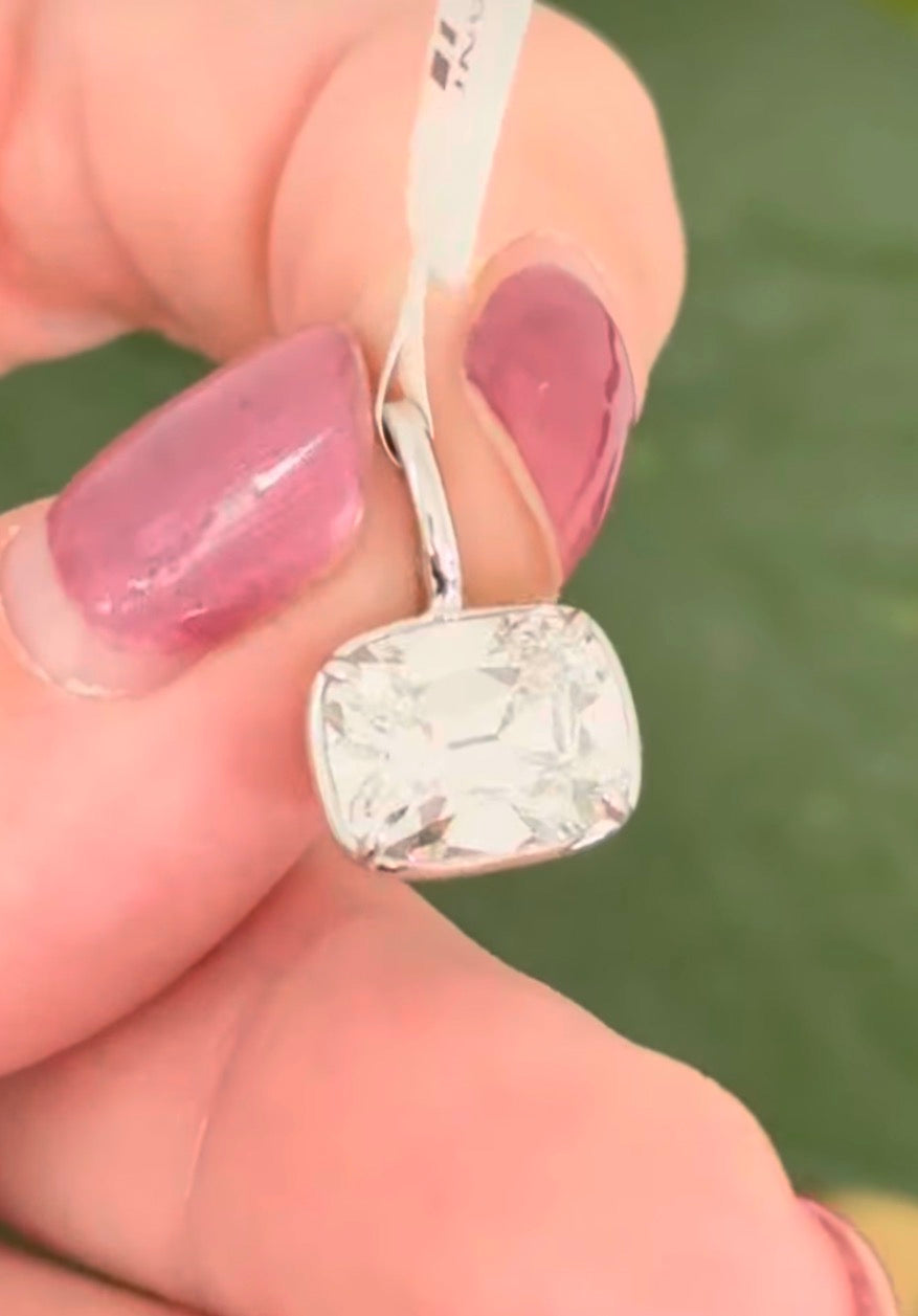 White gold east west set 3.09ct old mine cut lab diamond pendant