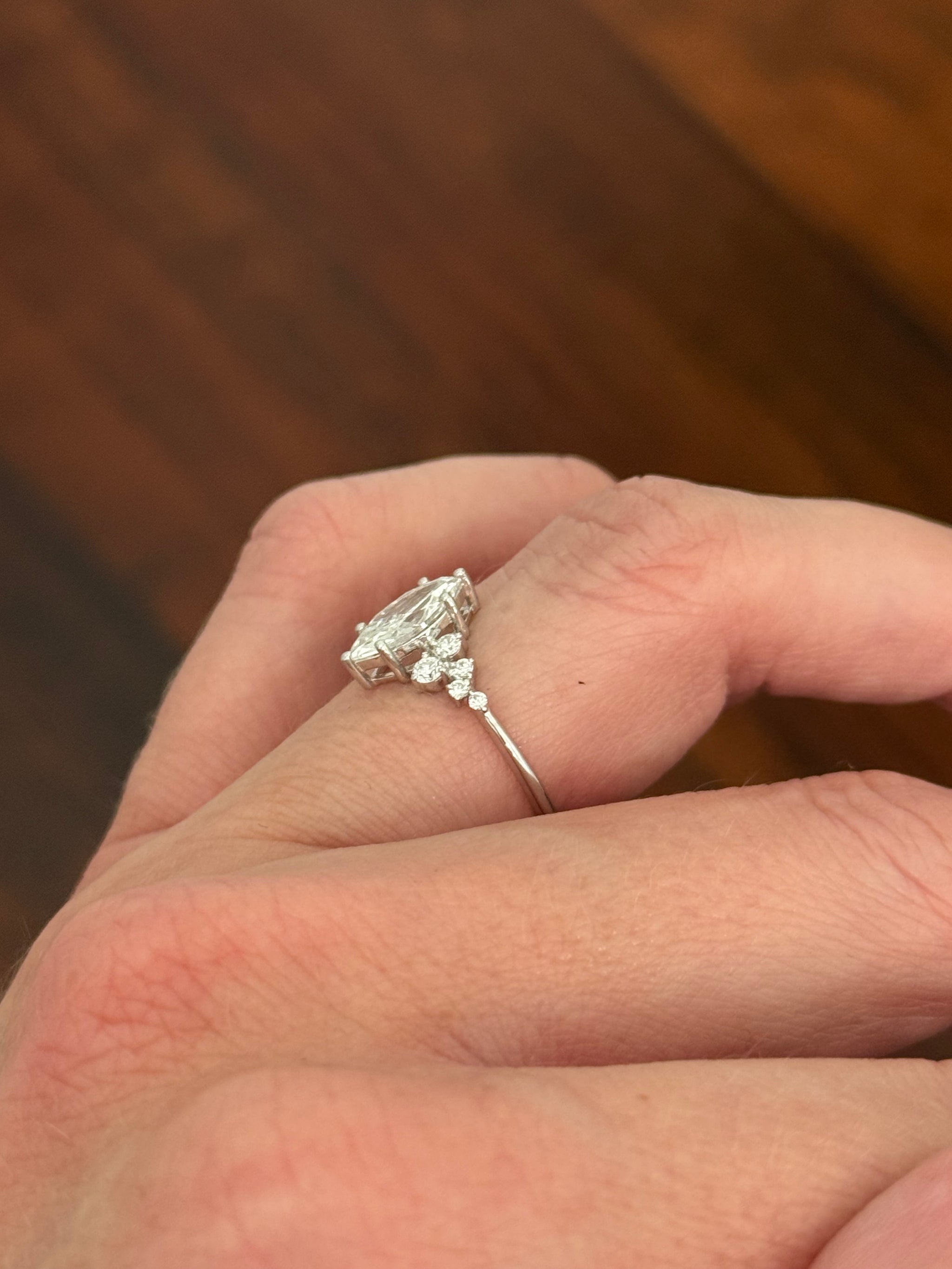 White gold marquise and round lab diamond ring