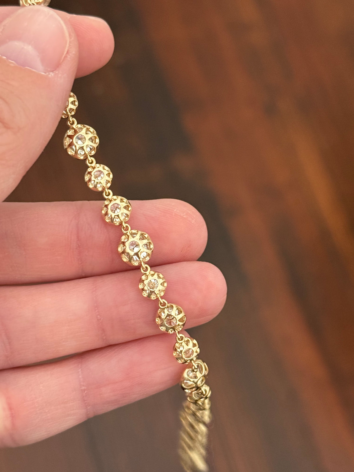 Yellow gold Georgian set 9.56ct lab diamond bracelet