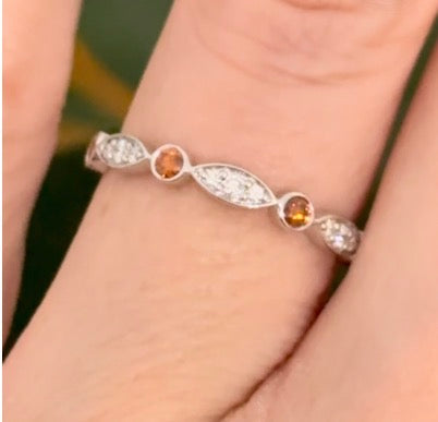 White gold orange and white lab diamond band