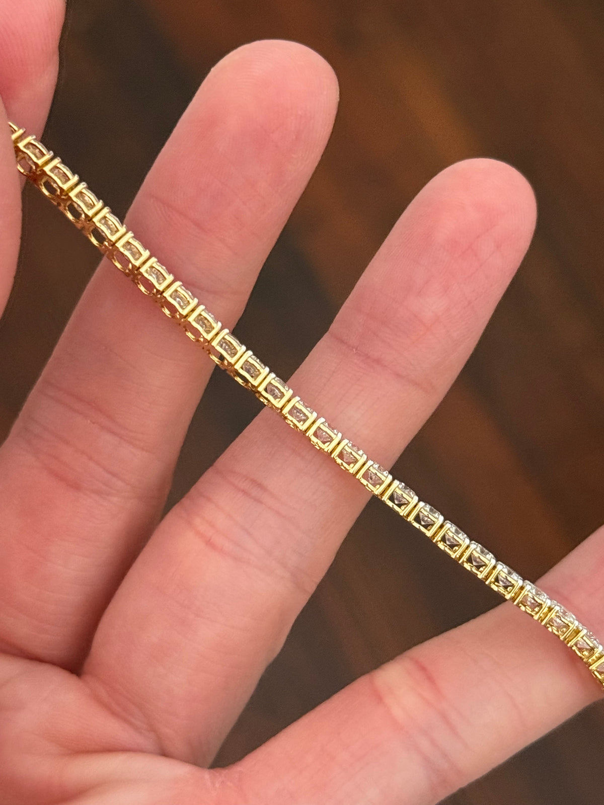 4 prong yellow gold with white gold prongs 7ct lab diamond tennis bracelet