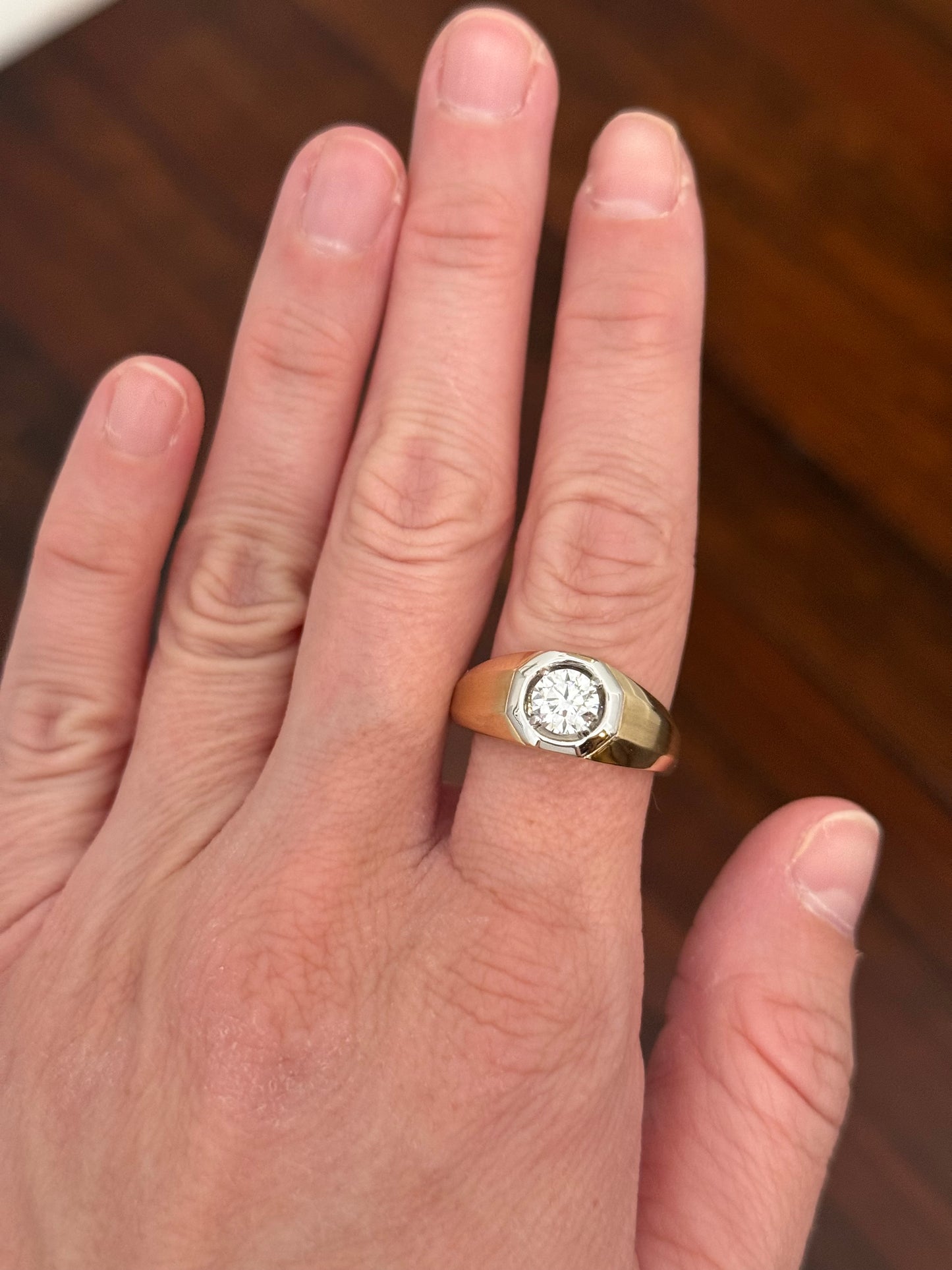 Men’s yellow and white gold 1ct lab diamond ring