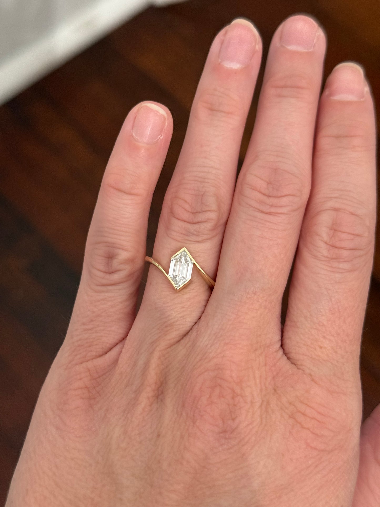Yellow gold 1.06ct duchess cut lab diamond ring