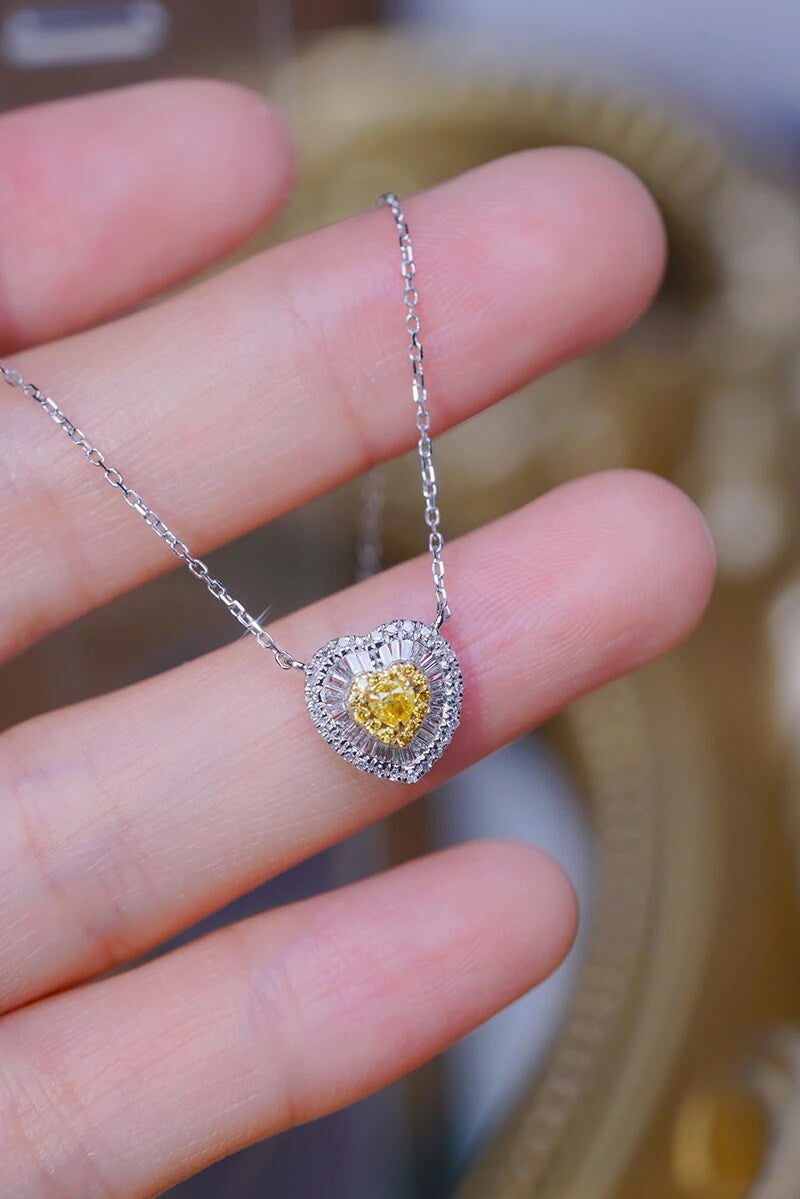18K White Gold Real Natural Yellow Diamond Pendant Necklace for Women