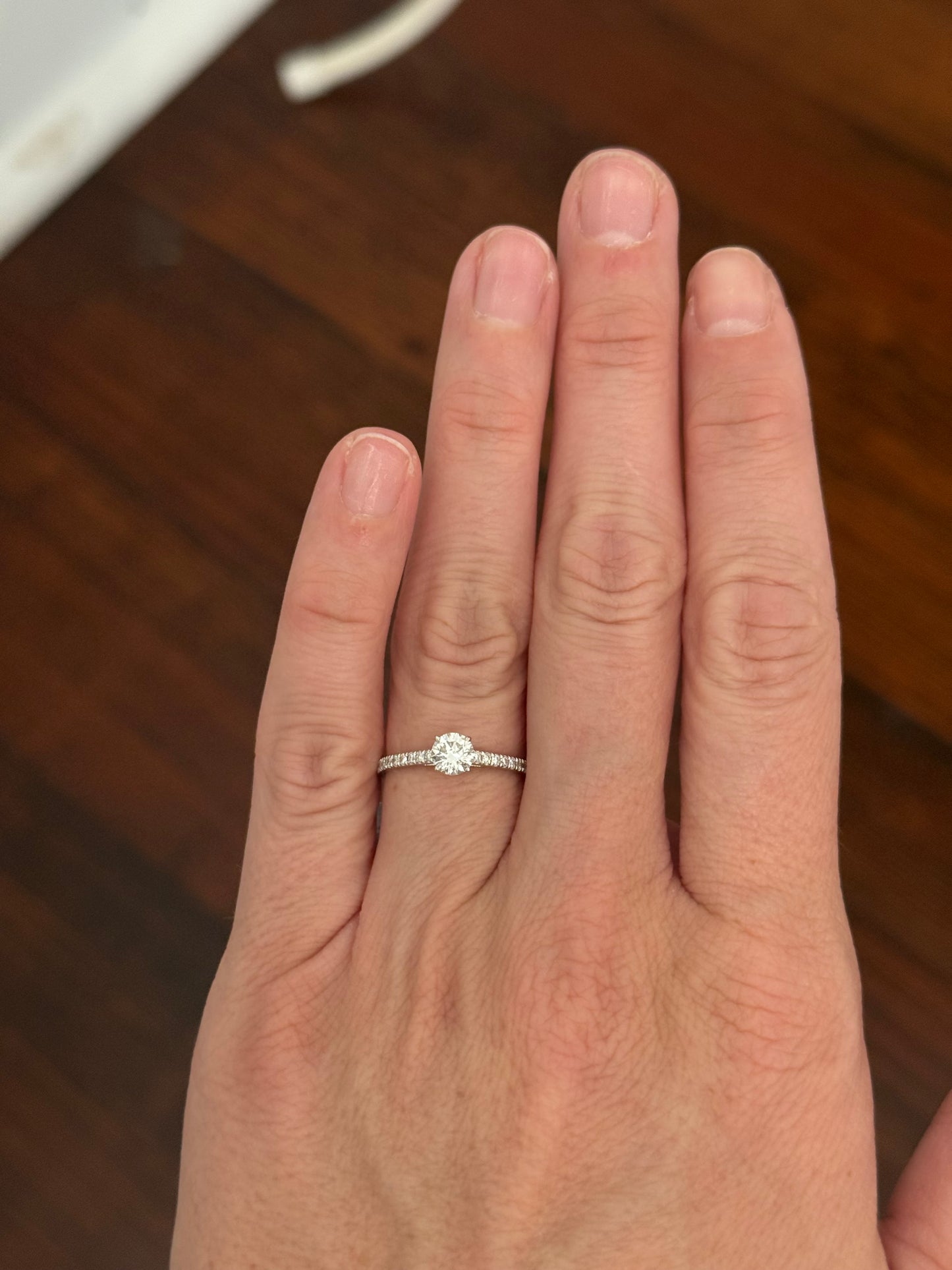 White gold 0.66ct lab diamond ring. Center stone is 0.51cts and measures 4.6mm