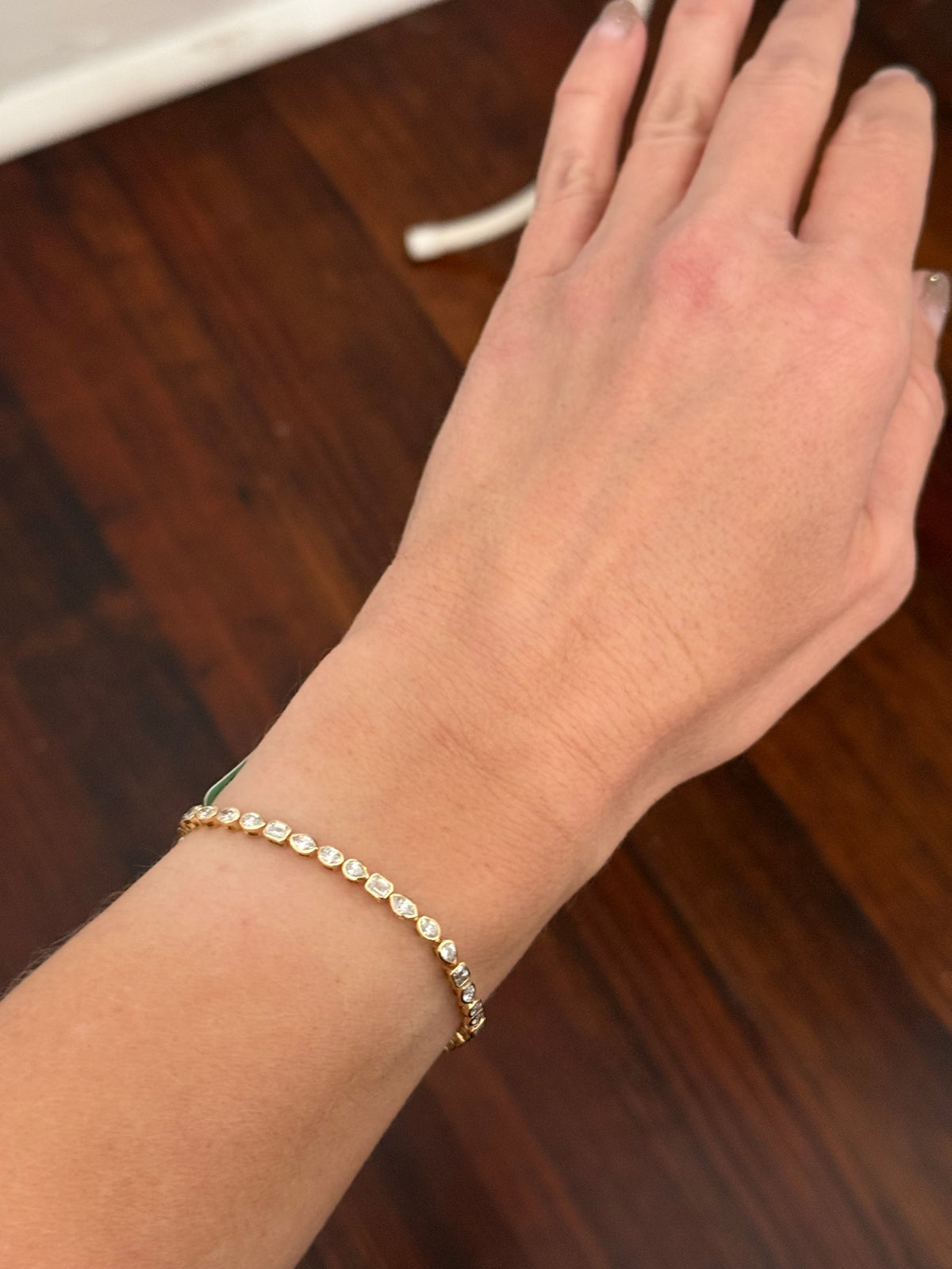 Yellow gold bezel set 3.7ct marquise, oval, pear shape and emerald cut natural diamond bracelet