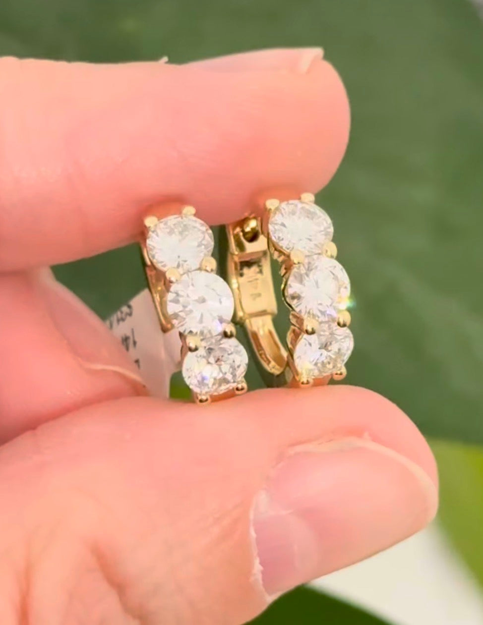 14.4mm yellow gold 2.01ct lab diamond hoop earrings
