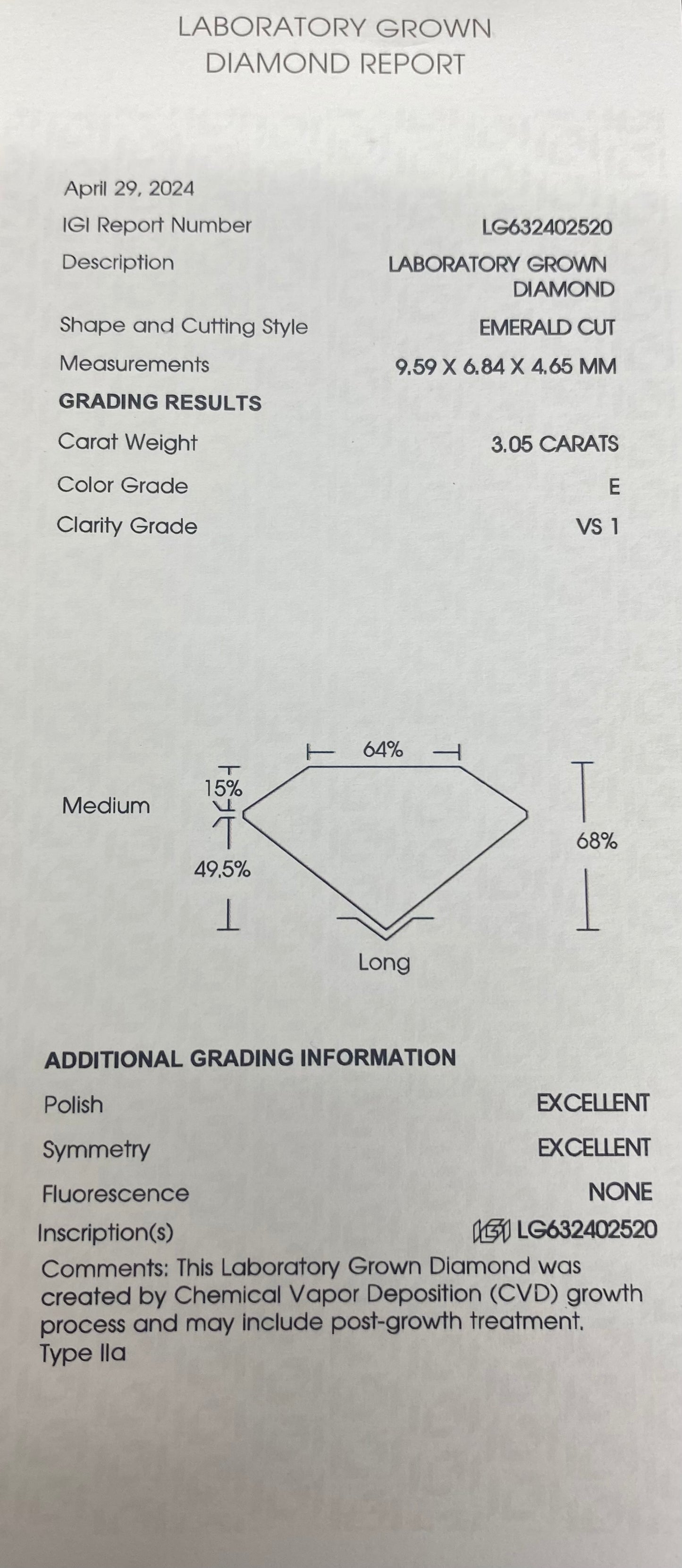 Certified 3.05 CT Art Deco Style Lab Emerald Engagement ring
