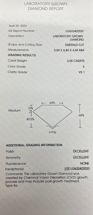 Certified 3.05 CT Art Deco Style Lab Emerald Engagement ring
