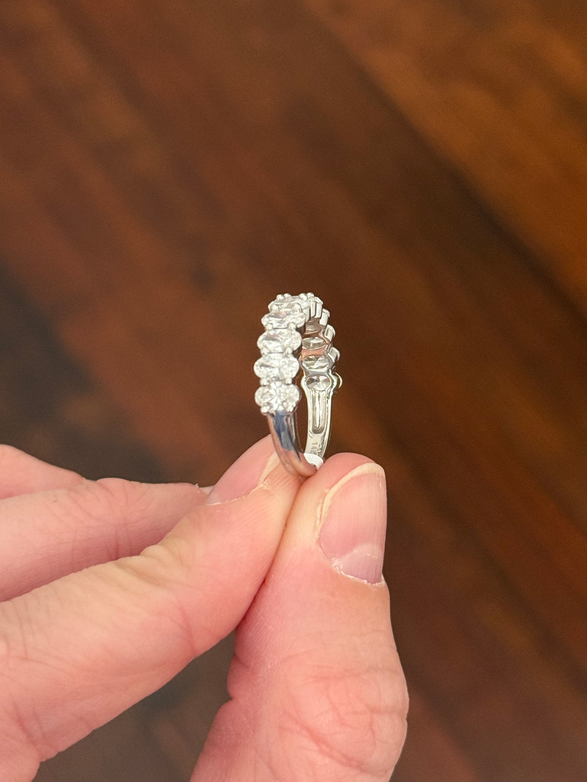 White gold oval lab diamond band