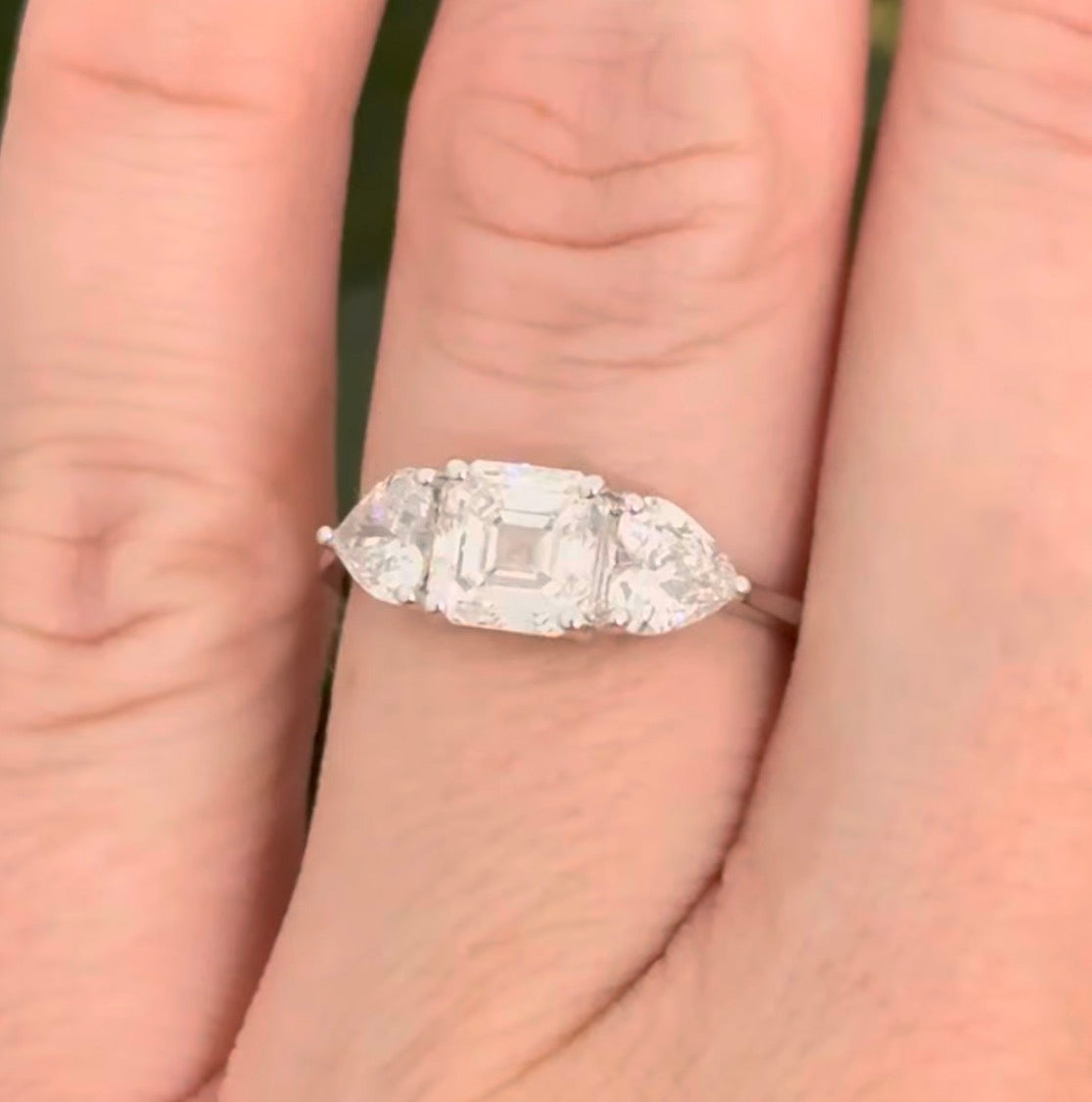 White gold asscher and heart shape lab diamond ring