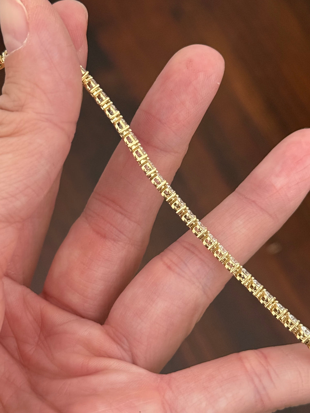 3 prong yellow gold 5.03ct lab diamond tennis bracelet