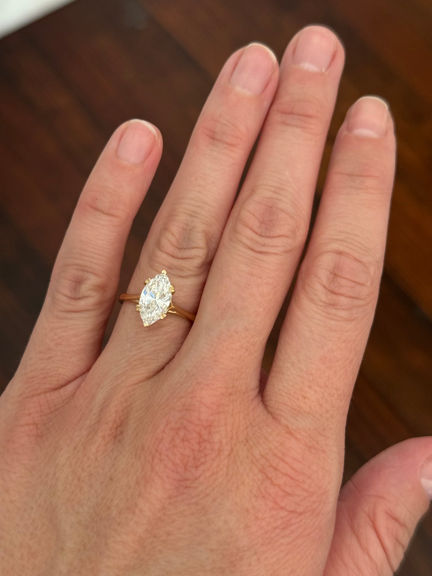 Yellow gold 1.99ct marquise lab diamond ring